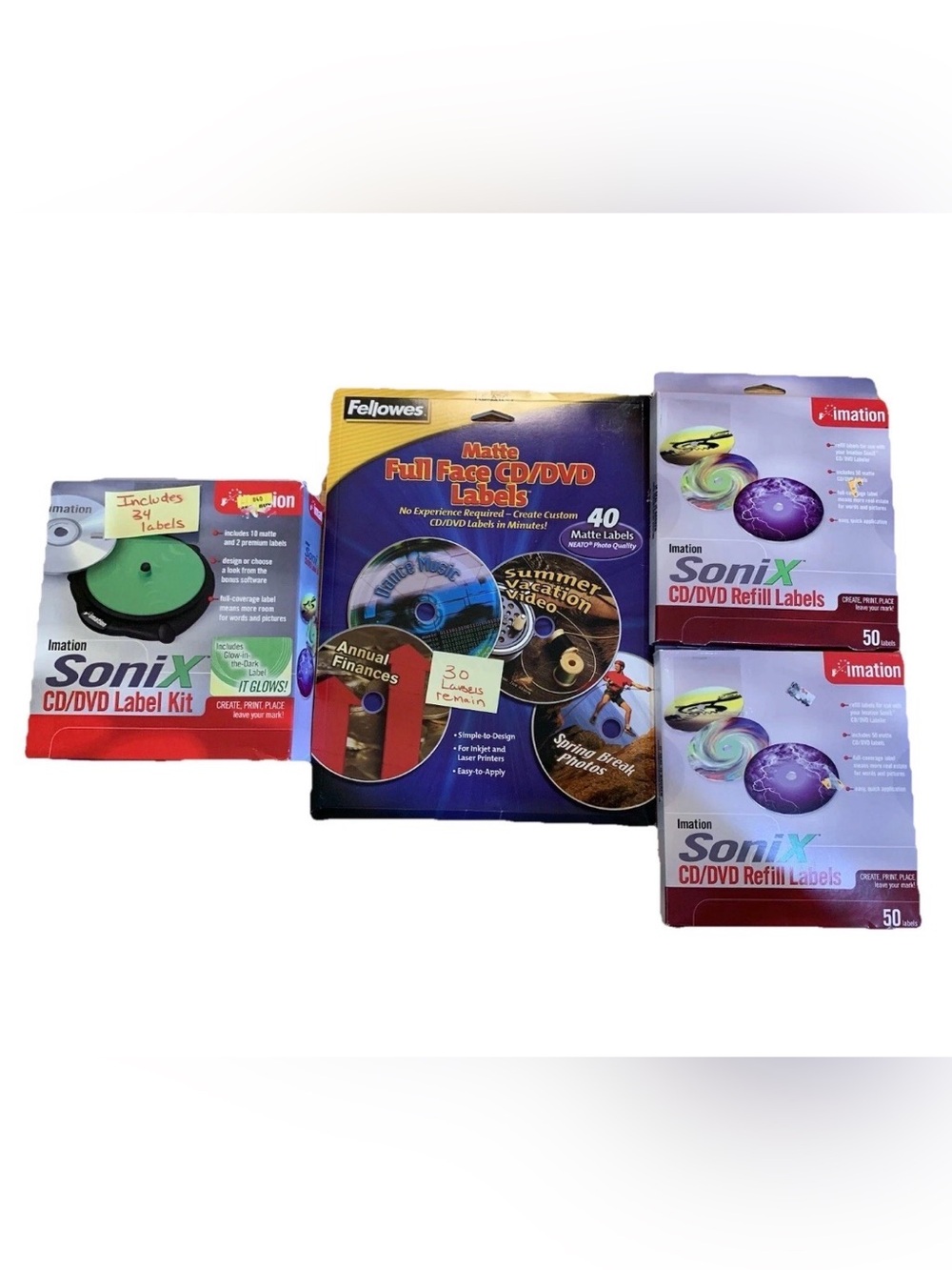 Lot- Imation SONIX Kit CD & DVD Label Maker Kit System Extra Refill Label Packs